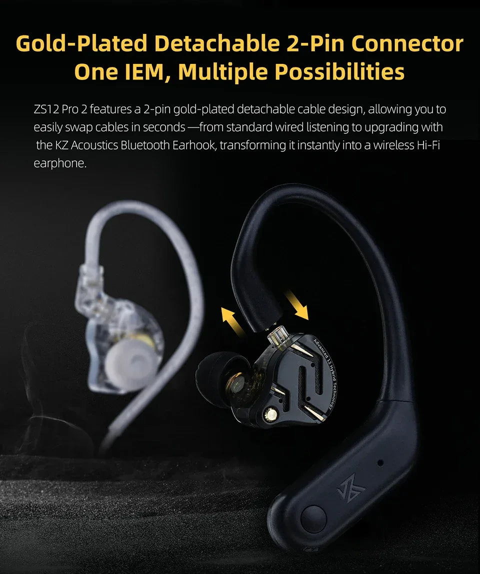 KZ ZS12 Pro Hybrid In-Ear Monitors HiFi Wired Earphones - Tidesmit Tidesmit
