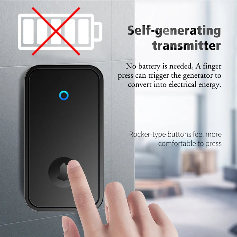 Self Powered Waterproof Wireless Doorbell Smart Home Without Battery Doorbell With Ringtone 150M Remote Receiver Bell