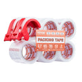 Clear packing tape rolls with two red plastic dispensers, 1.88 in wide