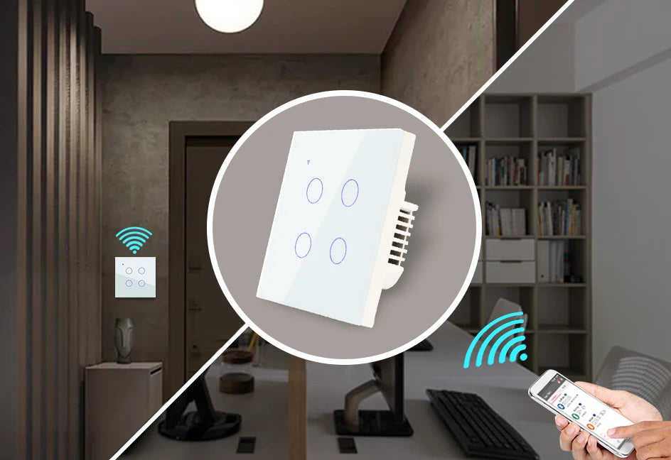 ZigBee 1 2 3 4 Gang with No Neutral Smart Touch Light Switch EU Europe UK Wall Button Tuya Power 2 3 Way Alexa Smart Home Voice
