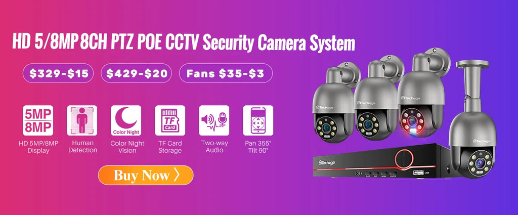 Techage UHD 4K 8MP 5MP Security POE Camera Smart AI Human Detect Outdoor Two-way Audio IP Camera CCTV Surveillance Color Night
