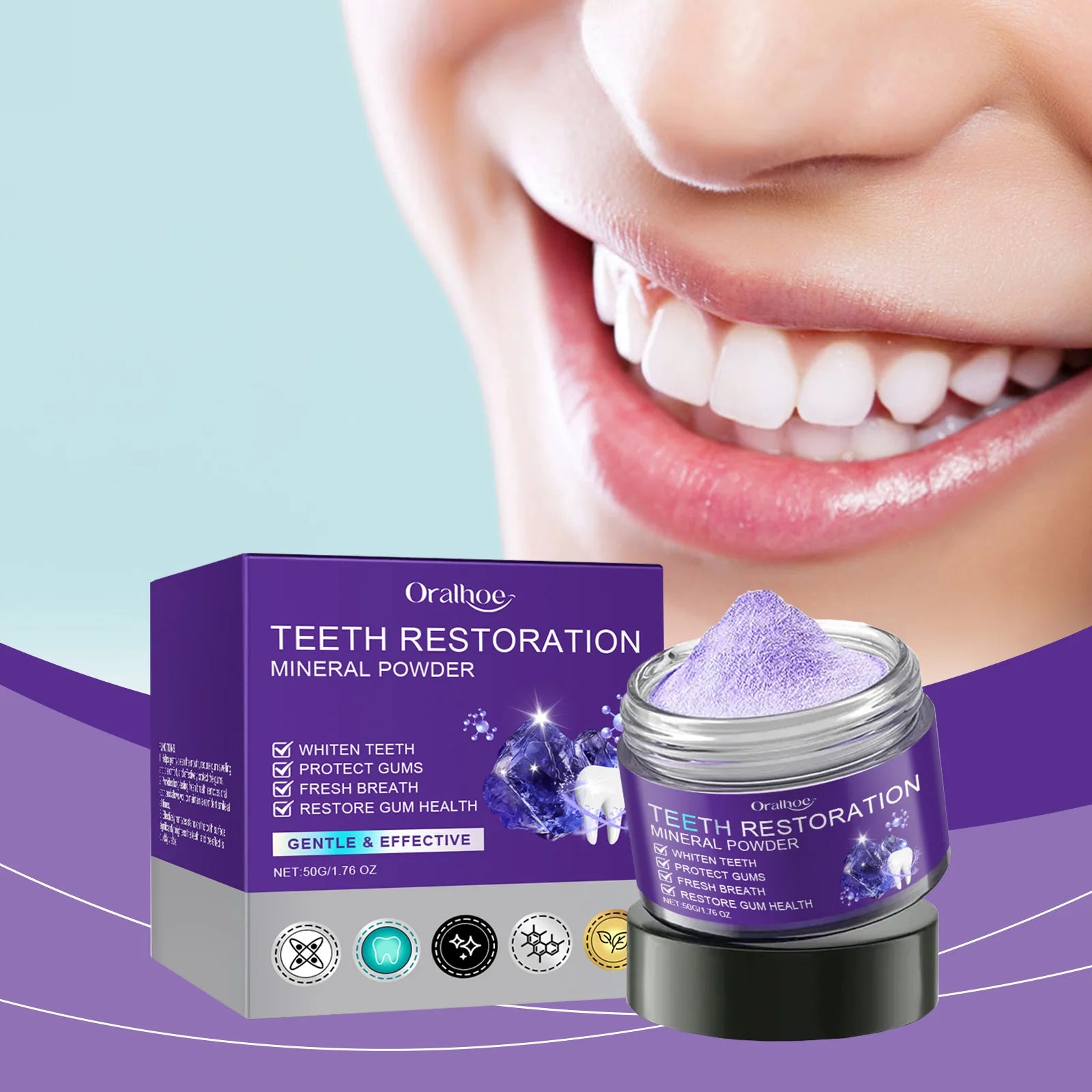 Tidesmit teeth restoration mineral powder for professional teeth whitening and stain removal for fresh breath