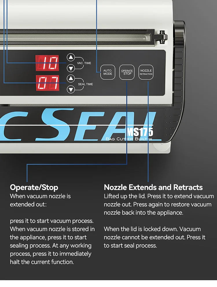 Vacuum Packaging Machine for Food Plastic Bags Sealer Sealing Machine Mylar Bags Kitchen Packer Automatic Manual Modes Home Appl