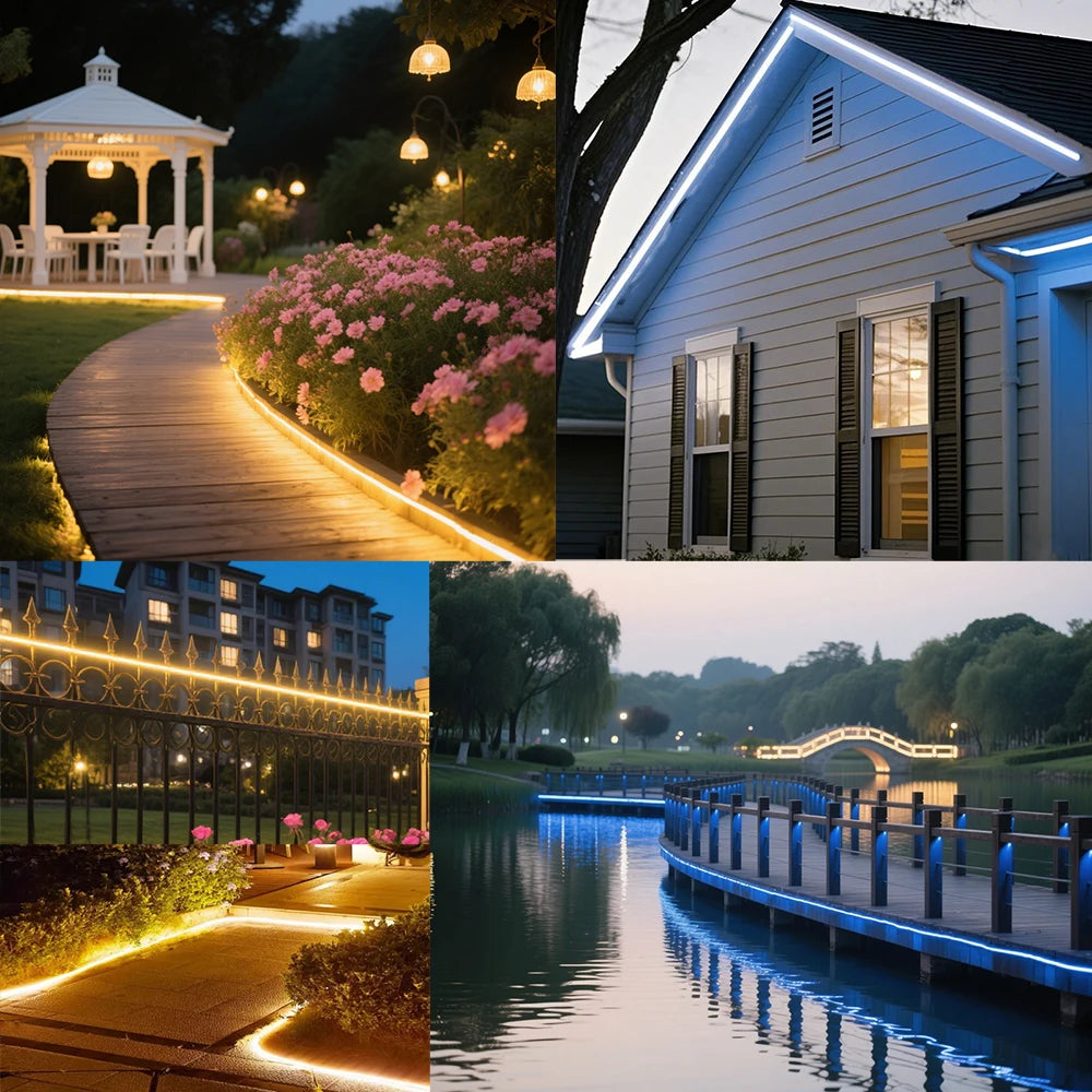Solar Neon Light Strip 24V COB Waterproof IP68 Red Green Blue Warm Natural White 320LEDs/m Flexible High Density Linear Lighting