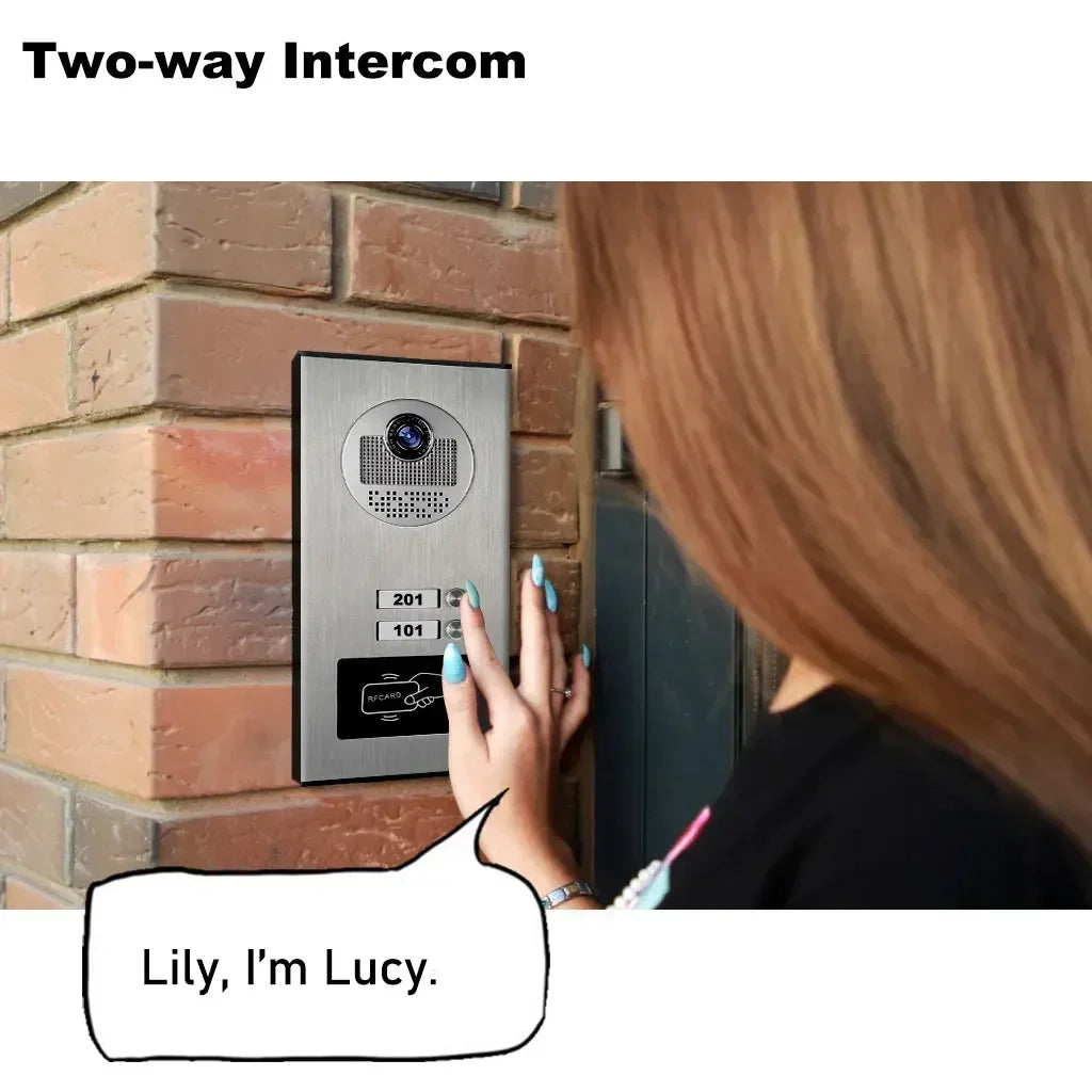 ANJIELO 7-inch 4-cable video door telephone system 2/3/4-unit multi-apartment intercom video doorbell with RFID card unlocking