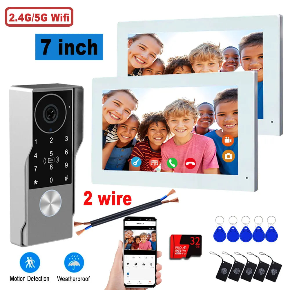 7inch Visiophone 2 Wire Video Porter Doorbell Camera WiFi Intercom System Wireless Video Ringtone Doorphone Tuya Password Unlock