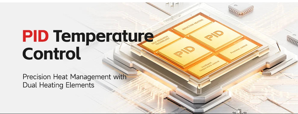 Coffee maker PID temperature control chip showing precision dual induction heating technology for stable brewing.
