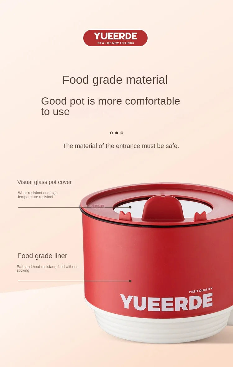 YUEERDE electric folding cooking pot with red exterior and white base