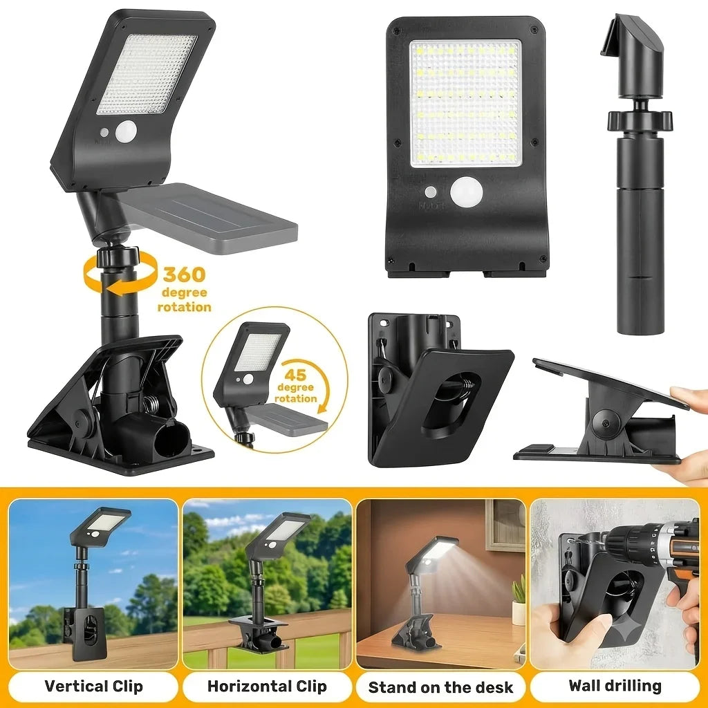 2 Clip-on Solar Wall Lights, Adjustable Waterproof Fence Lights with Motion Sensors; Compact And Portable Outdoor Path Lights Suitable for A Variety Of Scenarios, Including Homes, Garages, Porches, Mailboxes, Camping, Emergen