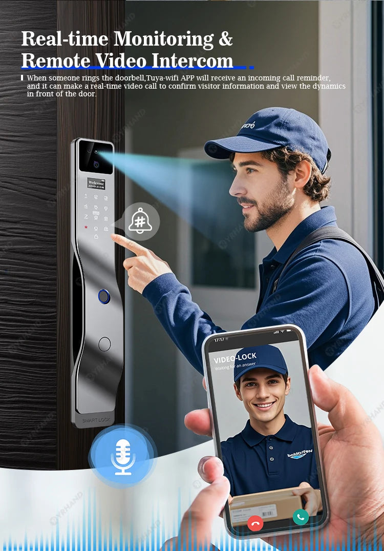 Tuya Smart Door Lock F7｜3D Face Recognition + 2K Camera + Fingerprint｜Works with Google/Alexa/Security Camera