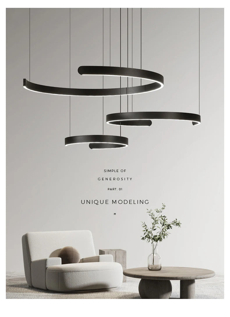 Modern LED Ring Ceiling Chandelier 60cm Black - Minimalist Decor Tidesmit