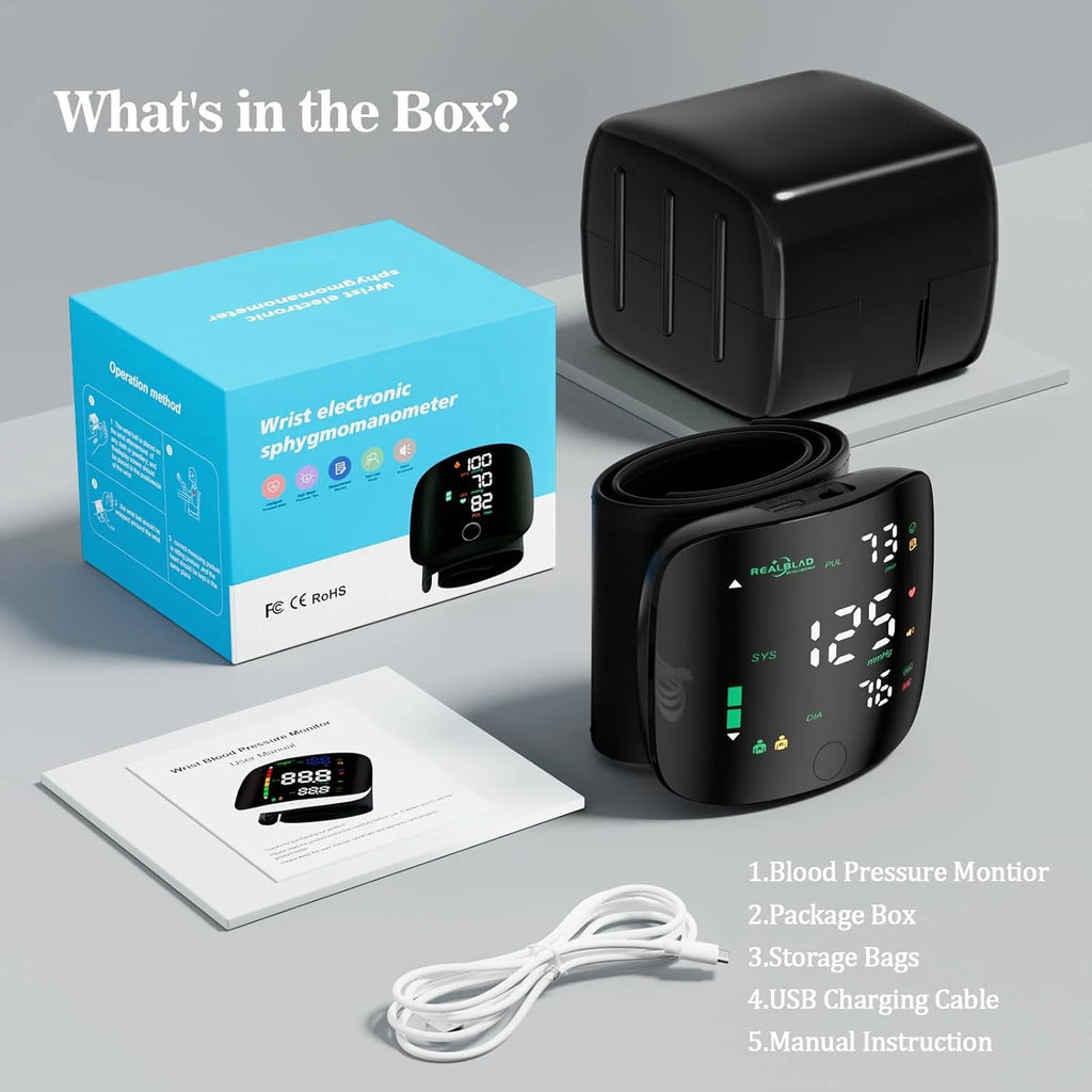 Rechargeable Digital Wrist Blood Pressure Monitor Sphygmomanometer Tonometer Tensiometer blood pressure Heart Rate Monitor