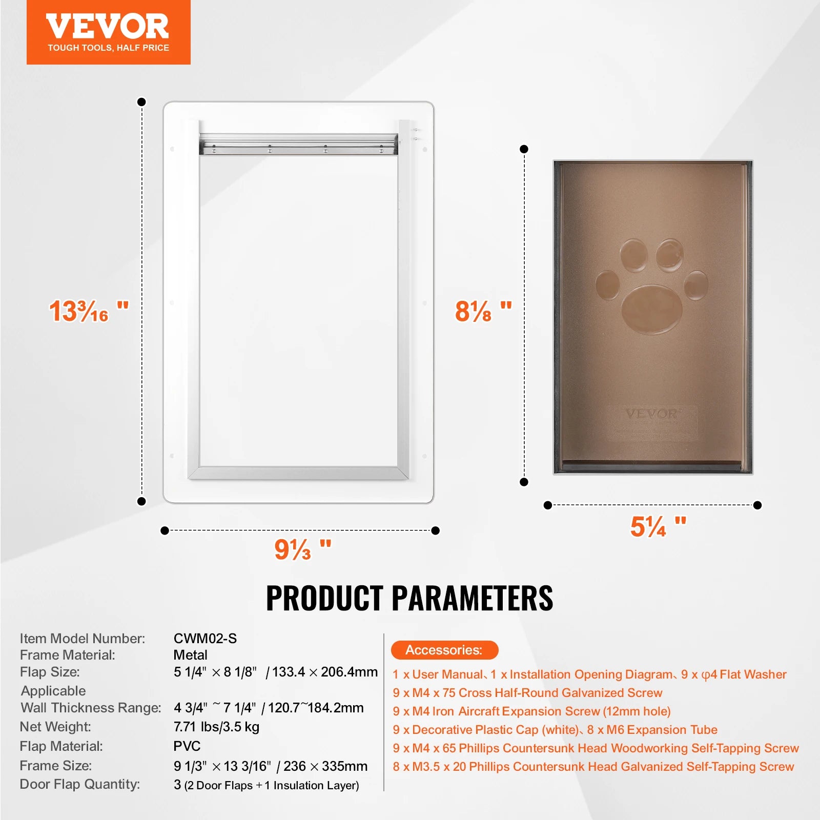 SucceBuy metal frame dog door with 3-flap weatherproof system for easy wall installation. Durable pet door for home.