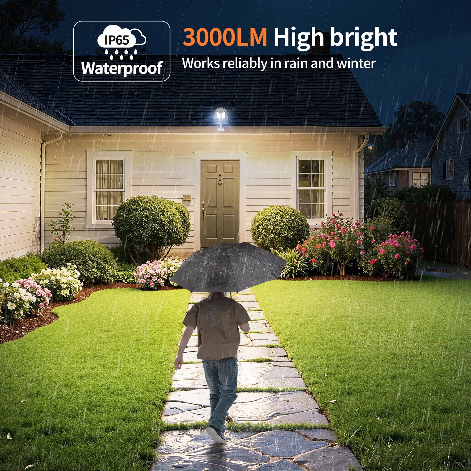 Intelamp Solar Street Lights Outdoor Lamp 3000LM 12500mAh With Two Motion Sensors Super Large Solar Panel For Garden Yard Path