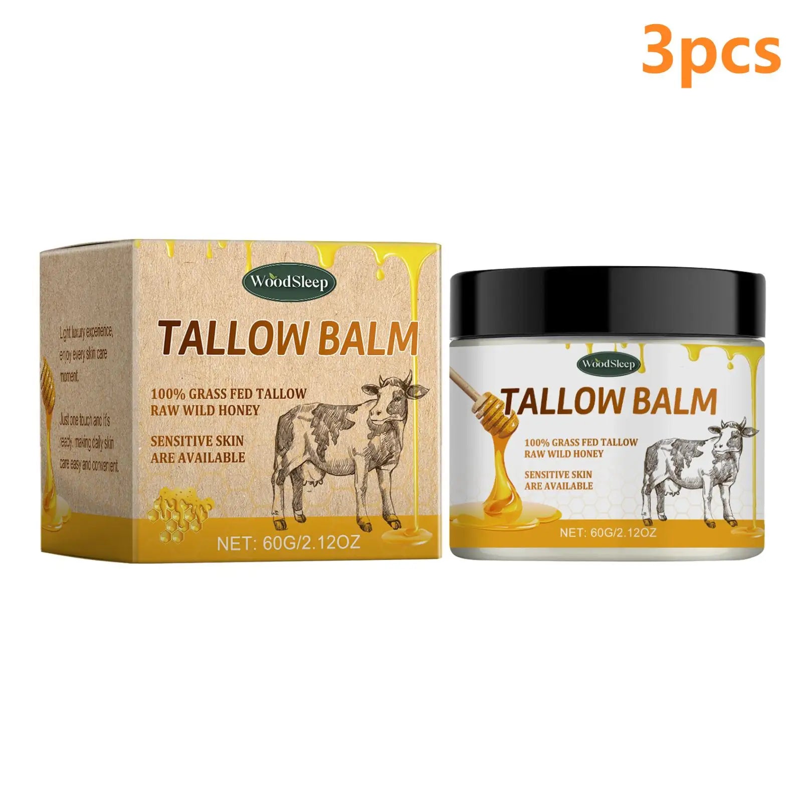 Beef Tallow Honey Balm Tighten Skin Barrier Repair Lifting Facial Rejuvenation Soft Smooth Whipped Tallow Cream Moisturizer 60g