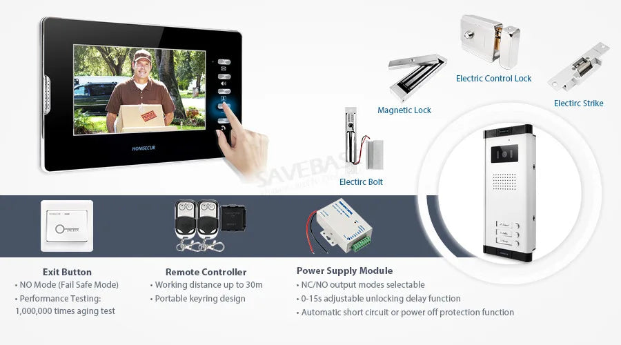 7" Wired Video Door Intercom System With Lock Release Button For 3 Apartment
