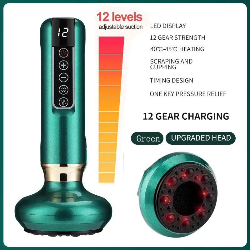 Electric Cupping Massager with Infrared Heat - 12 Gear Muscle Relief Body Shaping Massage Equipment 12Gear Green China Mainland Tidesmit