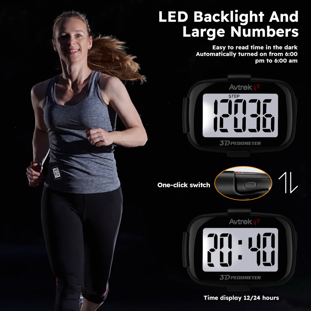 Avtrek Portable Mini Step Counter 3D Pedometer Digital Pocket Watch Clock for Outdoor Sport Fitness Running Walking Step Tracker