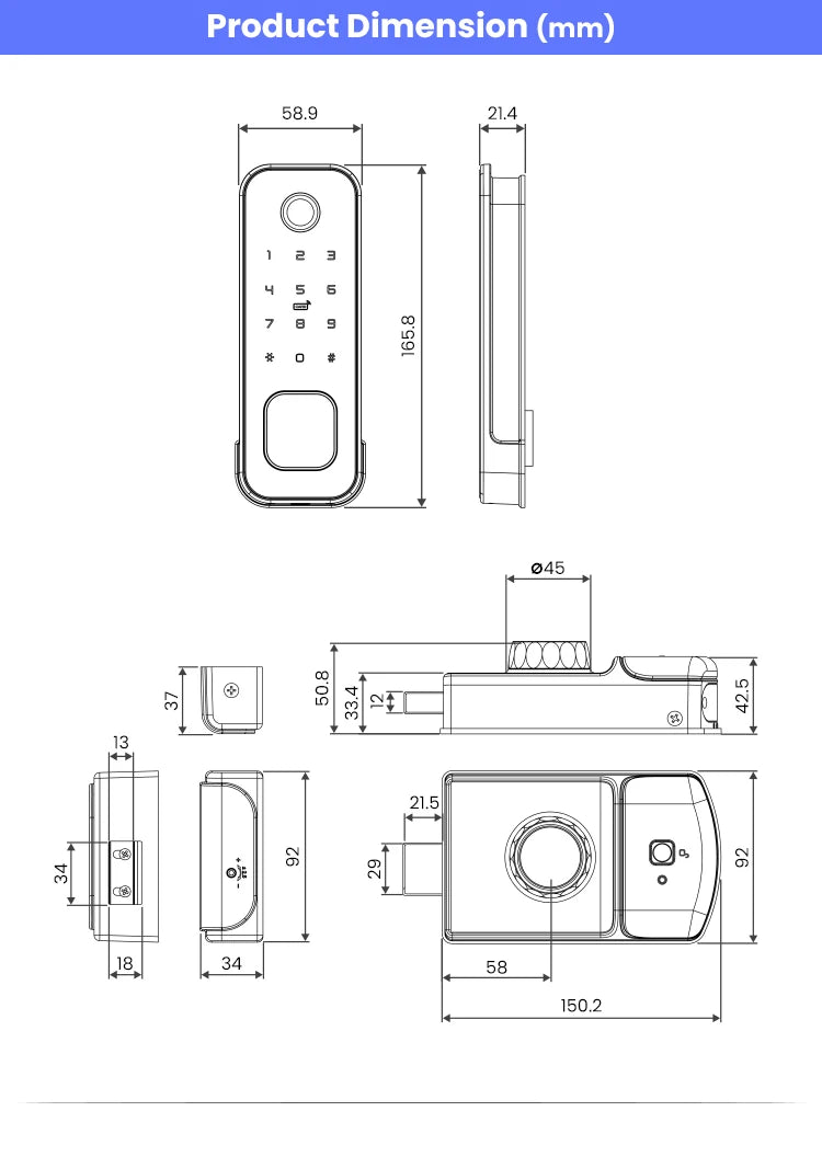 YRHAND Tuya wifi 8 language Fingerprint IP66 Waterproof Outdoor Gate Passcode Rfid Card Keyless Smart Rim Lock﻿ ﻿For home