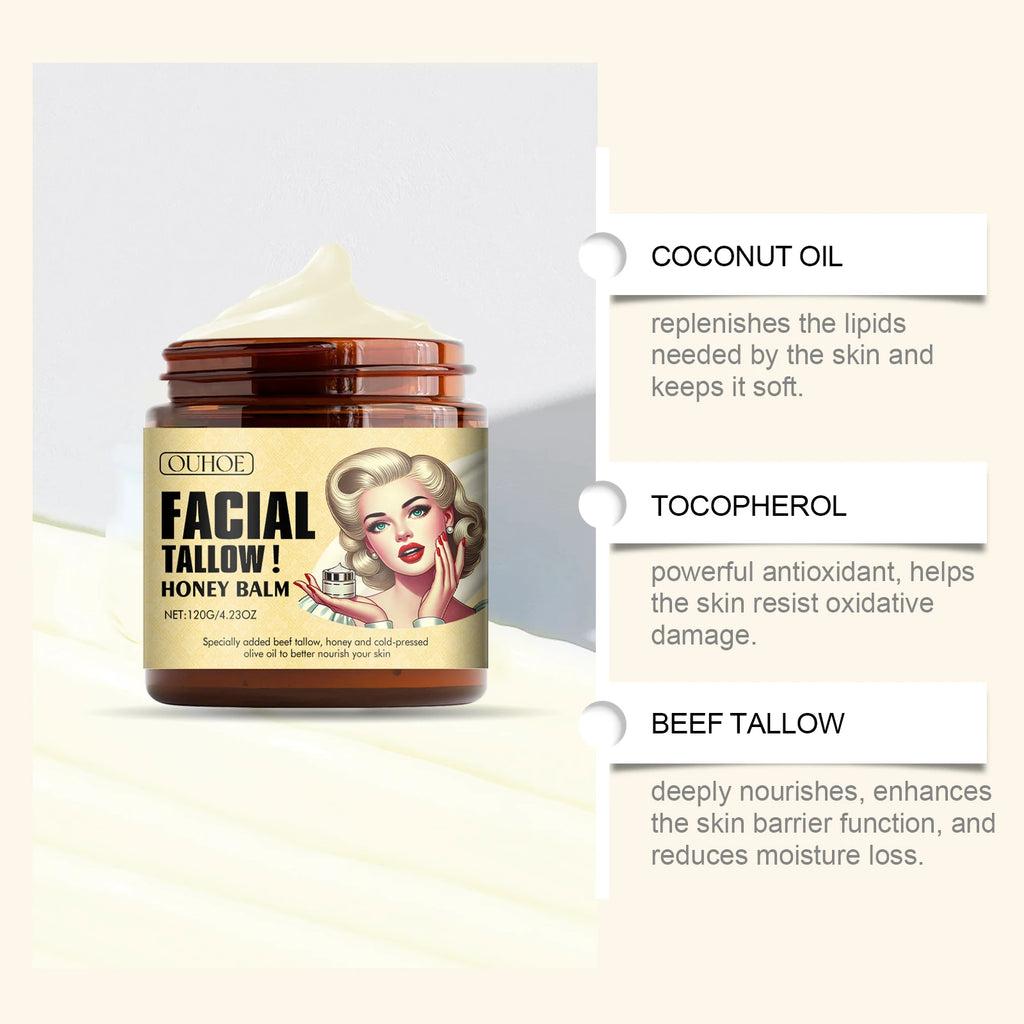 OUHOE Winter Skincare Facial Tallow Honey Balm Long-lasting Moisturizing Prevent Dryness Deep Nourish Skin Relieve Sensitivity