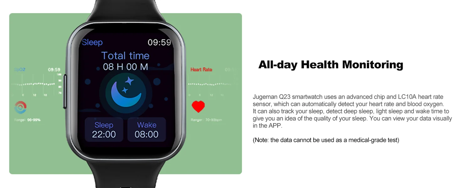 Q23 Smart Watch, Fitness Tracker Watch, 1.69'' Touch Smartwatch Fitness Watch with Pedometer/Sleep Monitor.