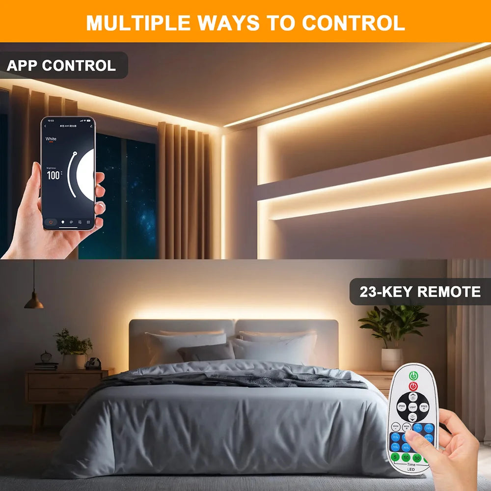 Wall Touch COB LED Neon Strip Light Wifi Bluetooth 23key Remote Control 220V Dimmer Power Kit 5m 10m 20m 40m 0.5m 240LED/m Flex