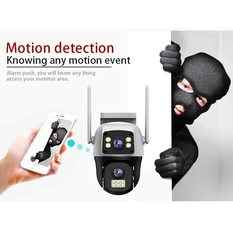 8MP 4K WIFI IP Camera PTZ Outdoor Dual Screen AI Human Detection Dual Lens Two-way Audio CCTV Video Security Camera V380 APP