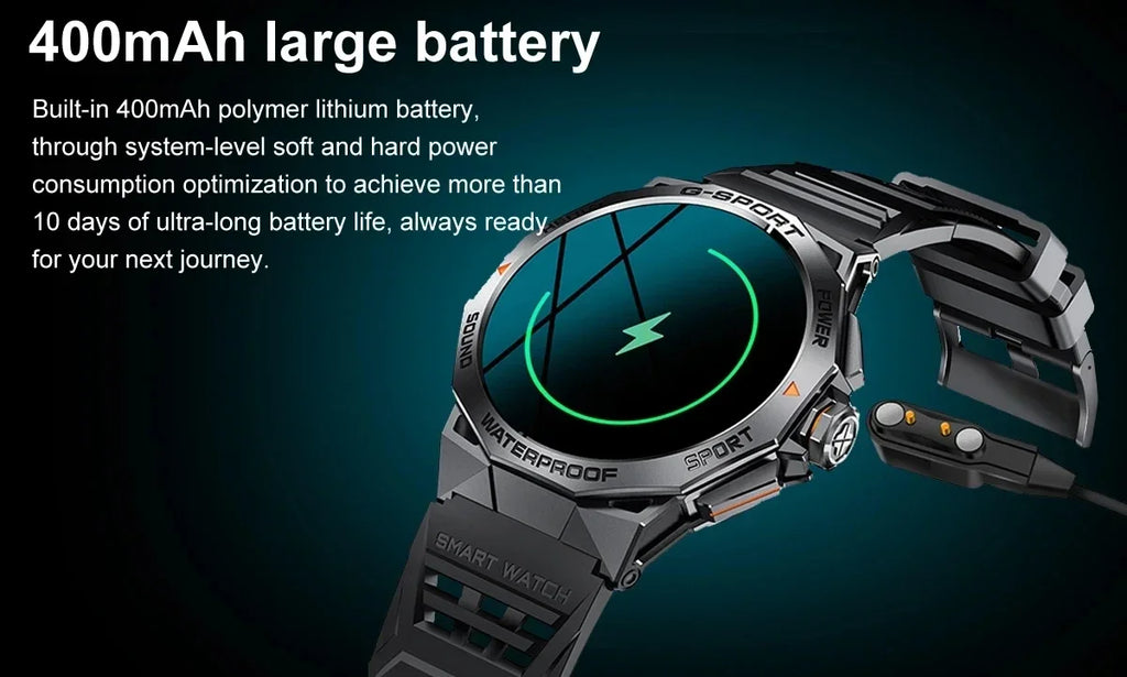 1.43inch AMOLED Screen Smartwatch Men Outdoor Sports Fitness 400mAh Large Battery Bluetooth Call Music Heart Rate Smart Bracelet
