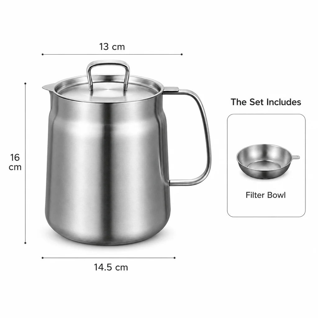 1.5L Stainless Steel Deep Fryer Pot with Basket and Oil Strainer, 304 Stainless Steel Deep Fryer Pot for French Fries and Chicke
