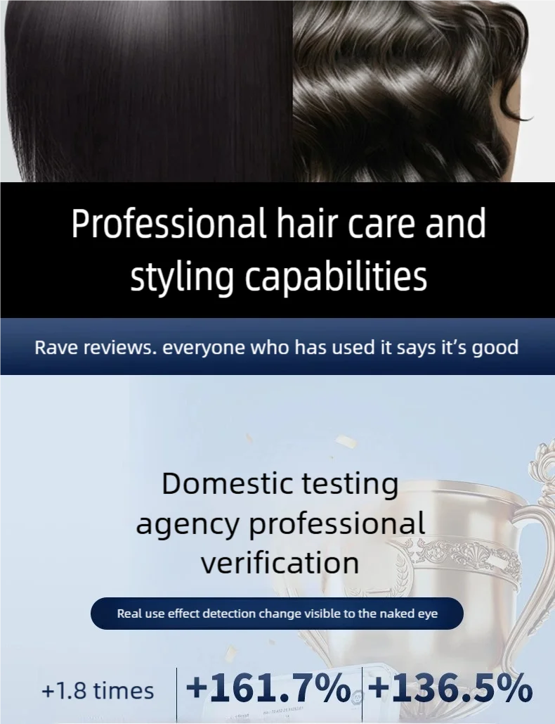 7-in-1 ionic high-speed hair dryer and curling iron set showing professional smoothing and styling results.