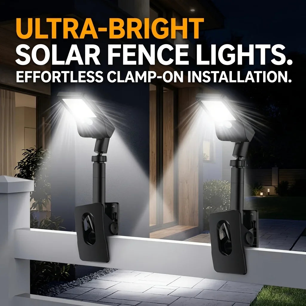 2 Clip-on Solar Wall Lights, Adjustable Waterproof Fence Lights with Motion Sensors; Compact And Portable Outdoor Path Lights Suitable for A Variety Of Scenarios, Including Homes, Garages, Porches, Mailboxes, Camping, Emergen