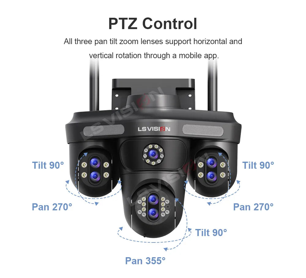 LS VISION 35MP WiFi IP Camera 7 Lens 10X Zoom Outdoor 3PTZ 360° Surveillance Security Camera Smart Home Ai Tracking CCTV Cam
