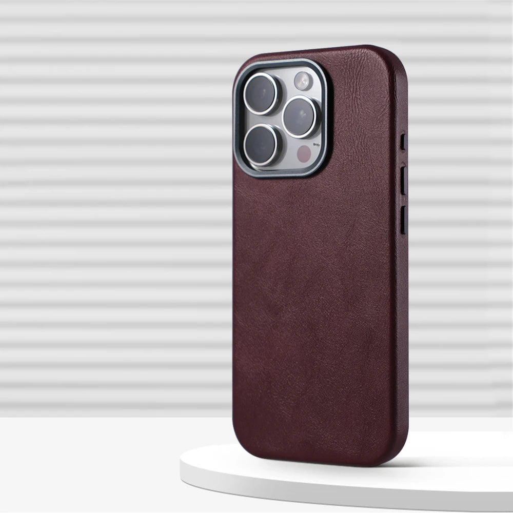 Magnetic Leather Case for iPhone 17 Pro Max with Alloy Lens Protection SW CX Red Tidesmit
