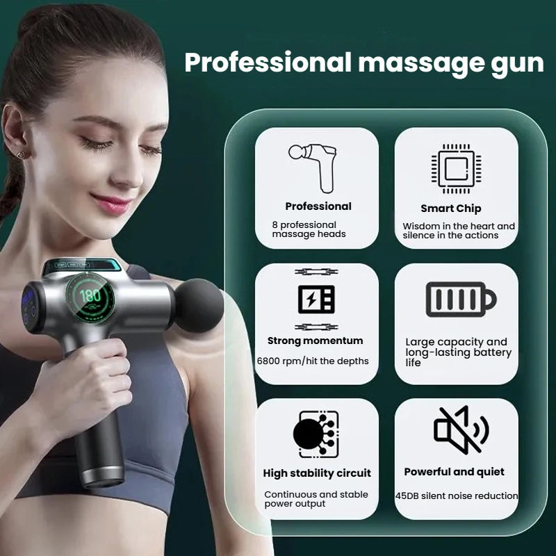 Deep Tissue Percussion Massage Gun - Gray Rechargeable Muscle Recovery Fascia Gun Tidesmit