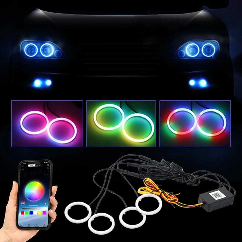 RGB LED Angel Eyes Halo Ring Light - Bluetooth APP Control 4PCS Kit Tidesmit