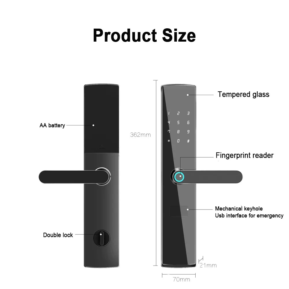 WiFi Smart Lock for Front Door TTlock APP Remote Control Fingerprint Keypad Door Lock Keyless Entry for Door Thickness 40-120mm