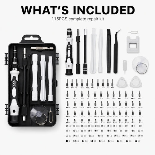 115-piece precision magnetic screwdriver repair tool kit with bits and storage case