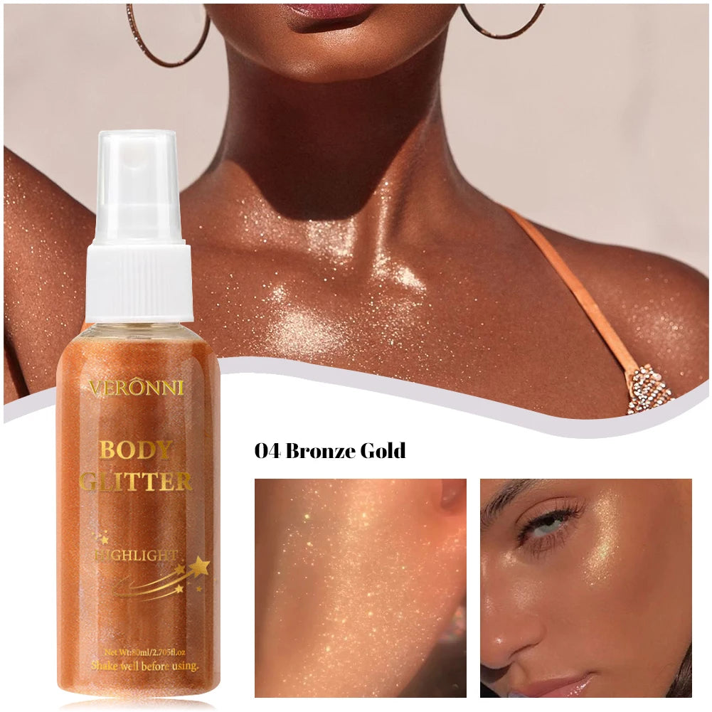 Tidesmit liquid body highlighting shimmer oil in four glitter shades for radiant face and body glow makeup