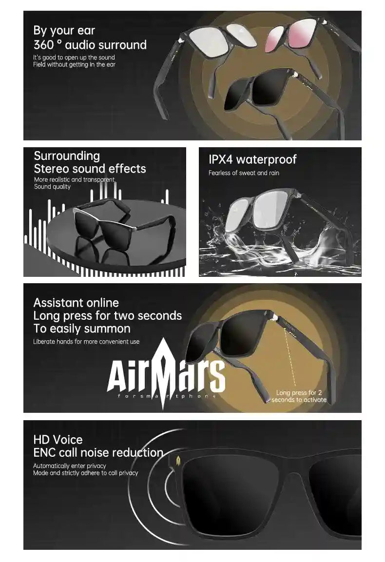 Smart Audio Sunglasses with Spatial Sound - Bluetooth Wireless Tidesmit