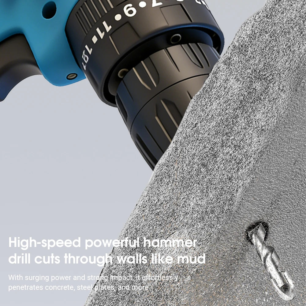 25Nm Cordless Drill, Electric Power Drill for Makita 18V, 3/8” Keyless Chuck, 2 Variable Speed, 25+3 Torque Positions for Precise DIY & Assembly