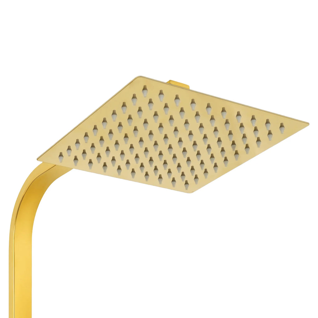 Adjustable Gold Brass Shower Column Set, Rain Shower & Handheld Shower with Stainless Steel Hose, Bathroom Shower Faucet Set