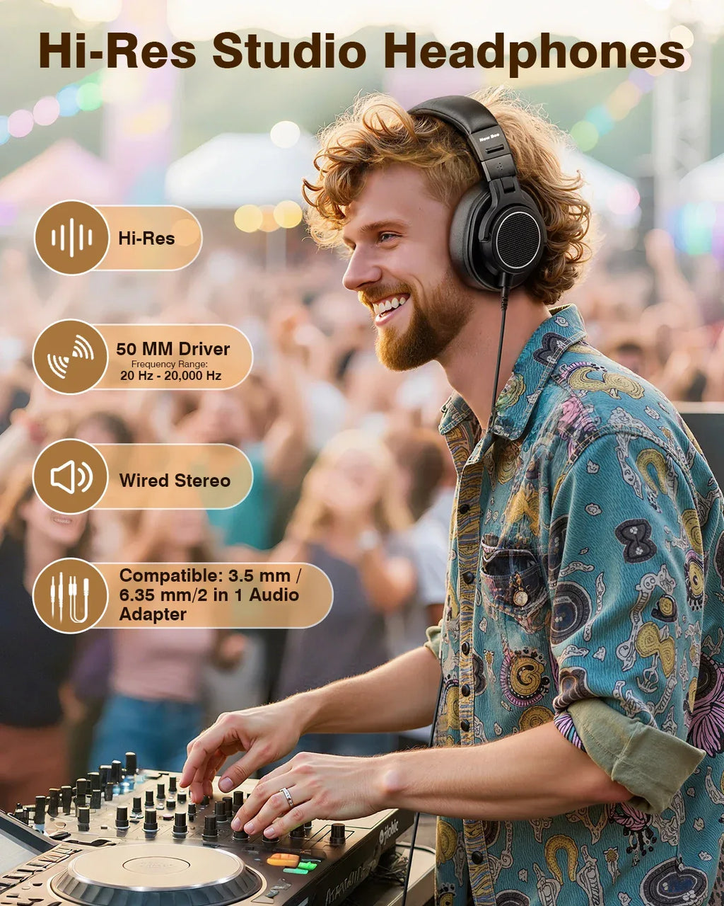 Tidesmit Wired Studio Headphones Over Ear Monitor With Mic Tidesmit