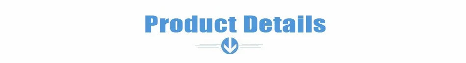 Light blue text reading "Product Details" with a downward arrow icon and horizontal lines indicating scroll navigation.