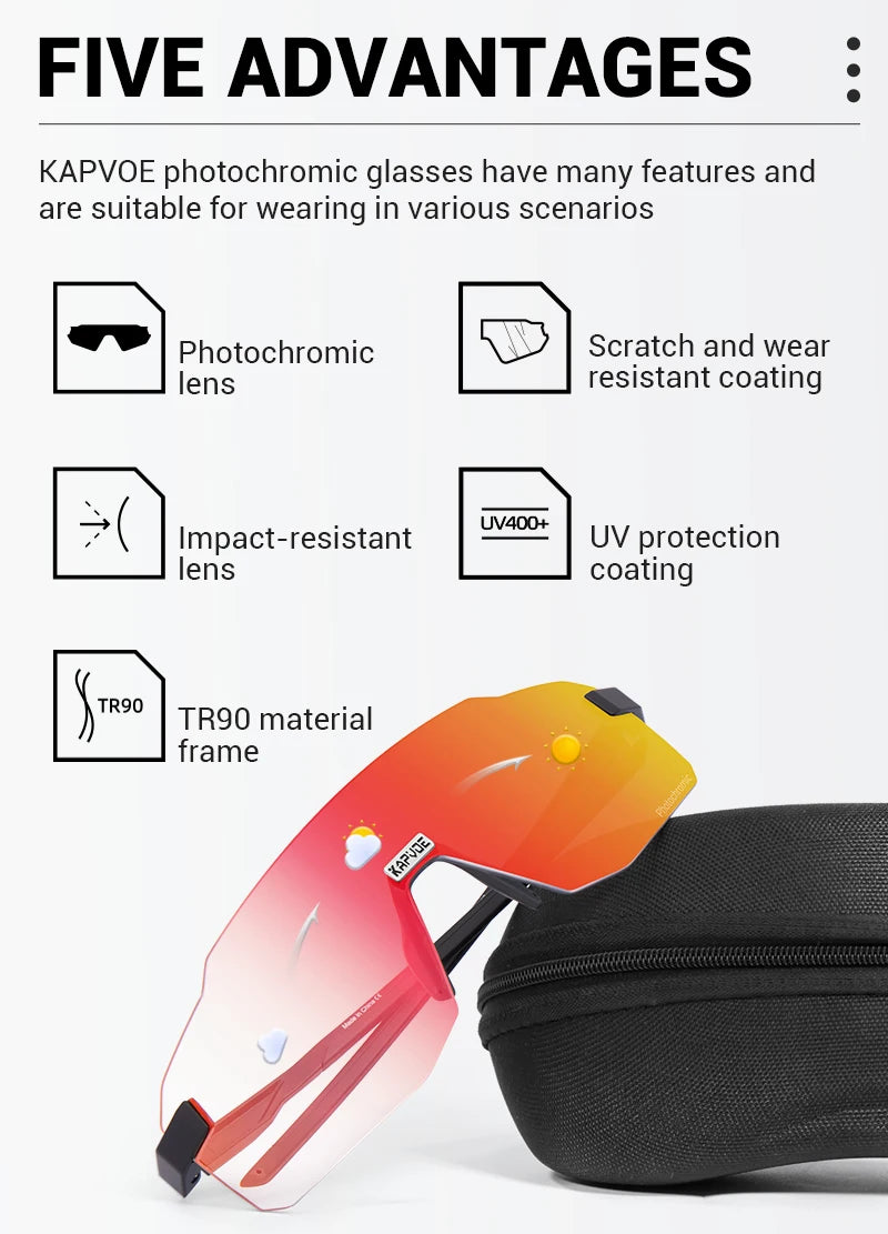 Kapvoe New Cycling Glasses  Men UV400 Sports Running Sunglasses Women Outdoor Drving Hiking Riding Goggles MTB Bicycle Eyewear