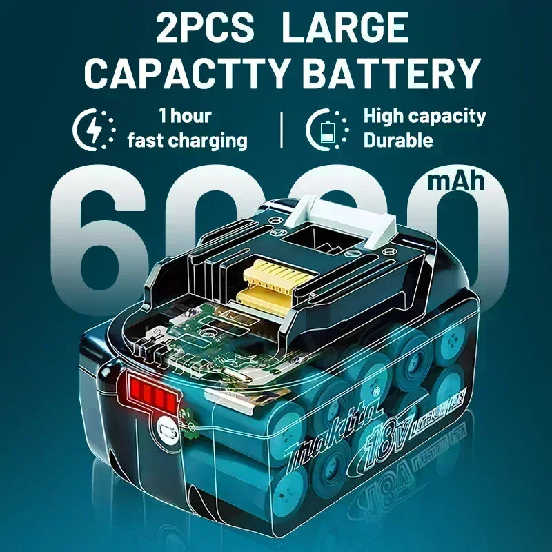 Original Makita Battery, 18V 6.0Ah Rechargeable Battery Power Tool BL1830 BL1840、BL1850、BL1860B、 Makita 18V