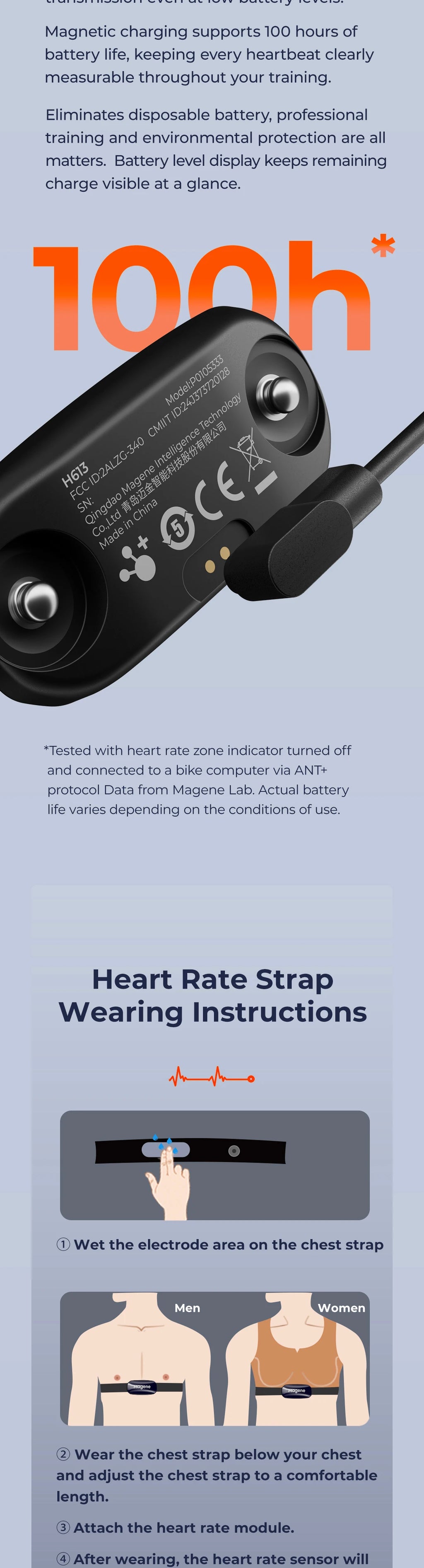 H613 Rechargeable Bluetooth Heart Rate Monitor Chest Strap by Tidesmit Tidesmit