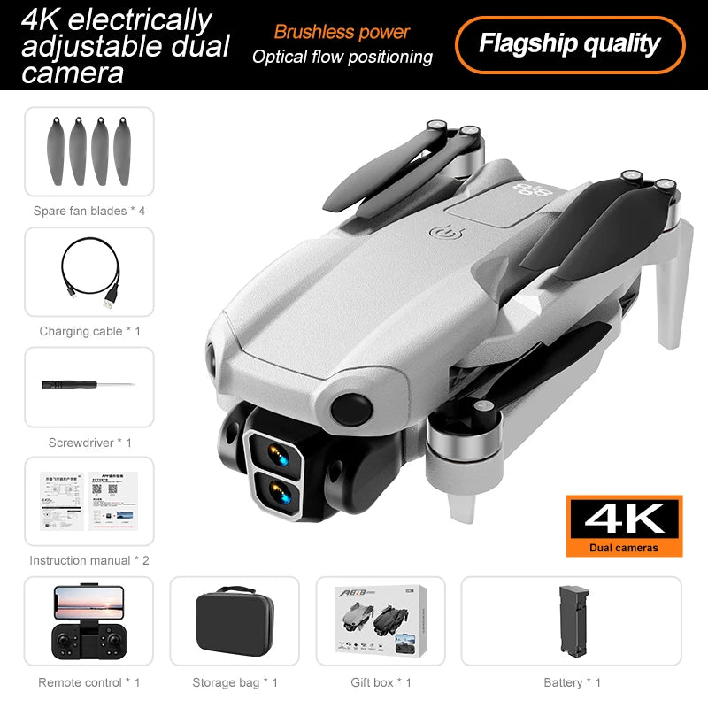 4K Camera Drone with Obstacle Avoidance - Brushless Motor Foldable Design 4K Cameras-1B-Gray Tidesmit