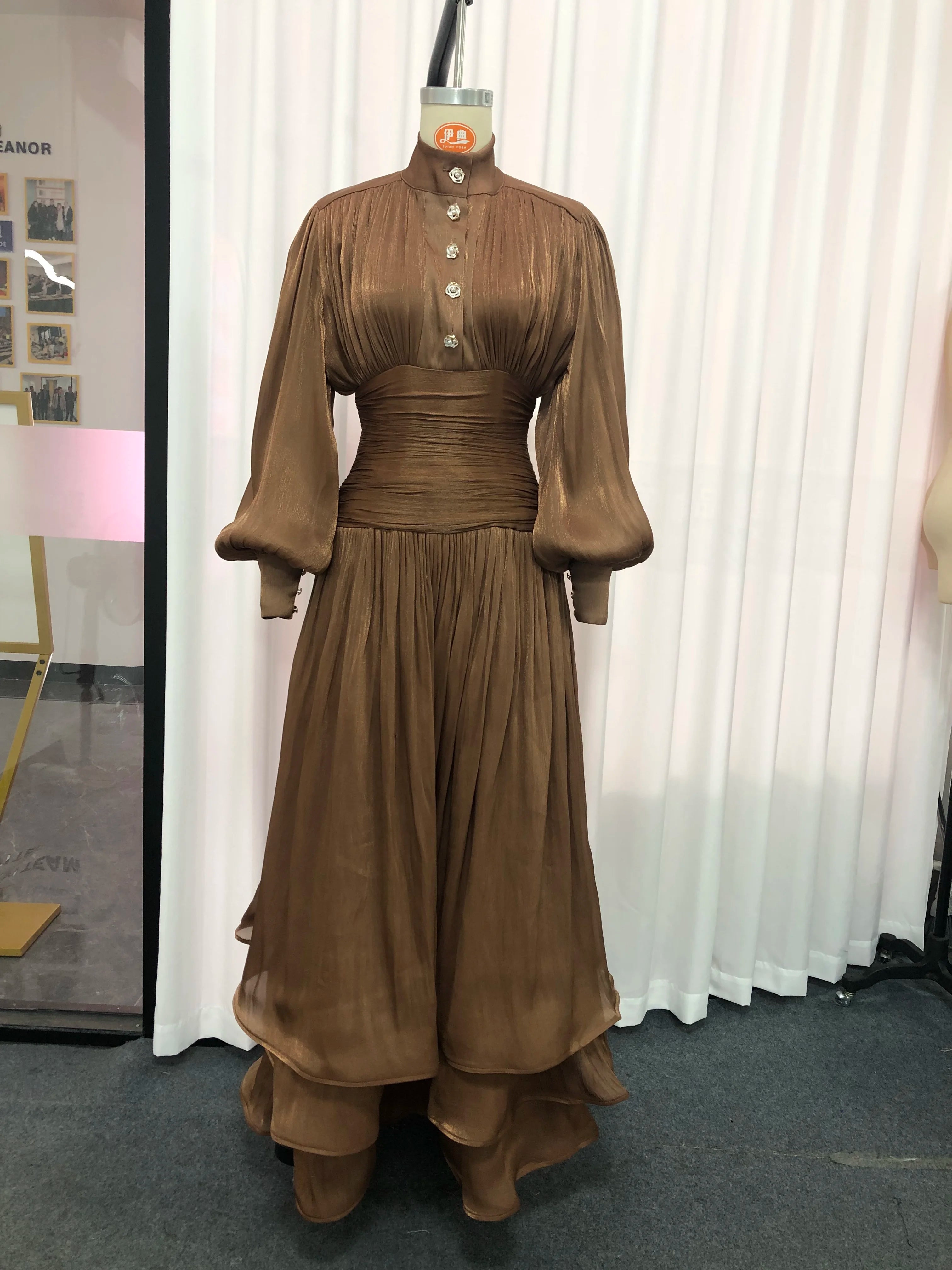VGH Beach Style Solid Casual Short Dresses For Women Stand Collar Long Sleeve High Waist Spliced Button Chic Dress Female New