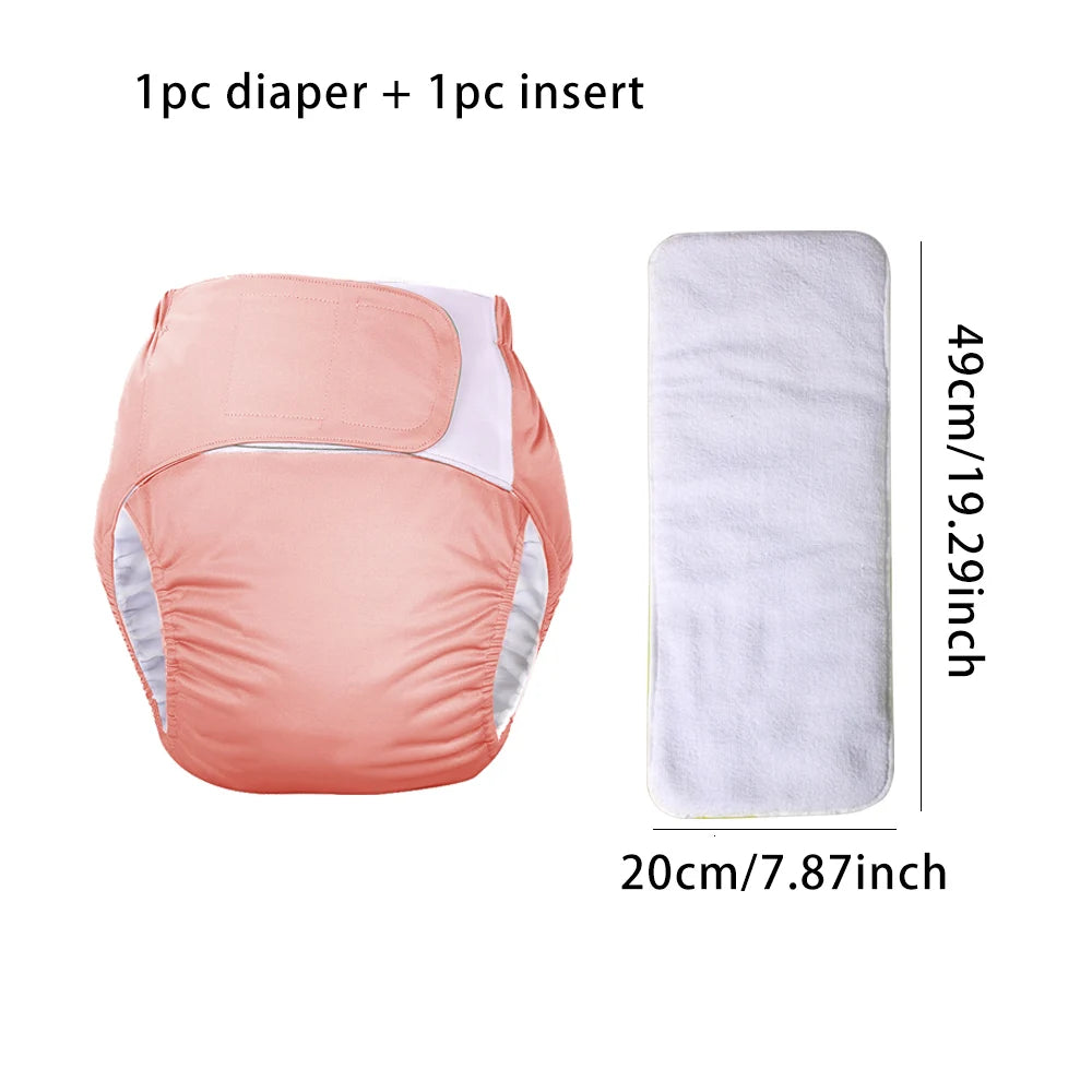Reusable pink cloth baby diaper with absorbent insert, 20x49cm. Leak-proof baby care diaper set.
