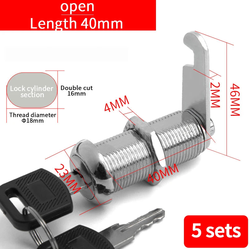 5/20SETS Metal Cylinder Cabinet Security Locker Cam Lock With 2 Keys Same Key Different Key Security Mailbox Lock Drawer 16mm